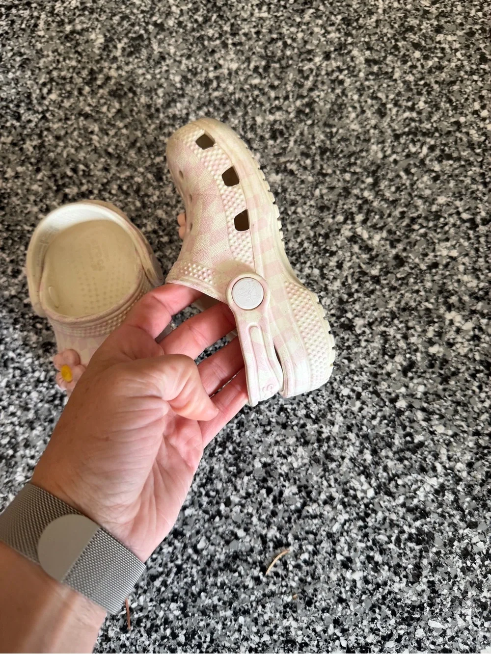 Kids Pink and White Checkered Crocs